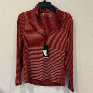 Antigua Red and White Striped Long Sleeve Top